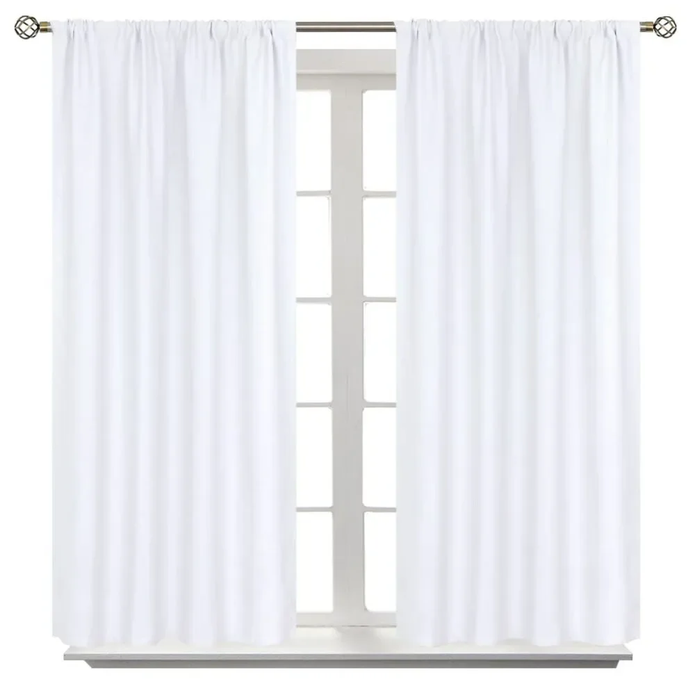Set of 2 Curtain Panels, 42 x 48 Inch, Rod Pocket Curtains (Pure White)